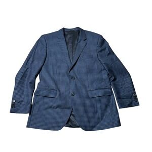 BOSS Hugo Boss The James 3 Men's Navy Blue Gingham Check Blazer‎ Sport Coat 44R